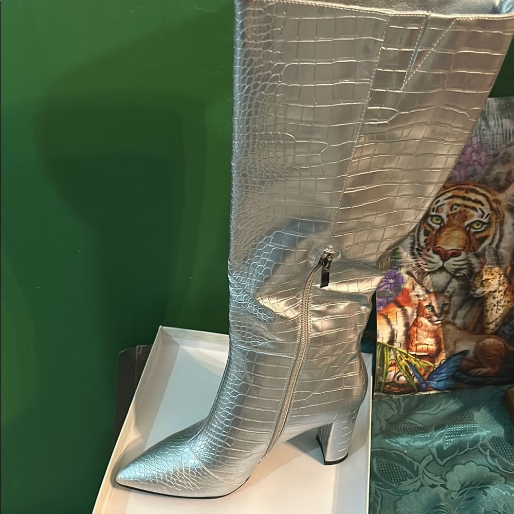 Silver Heeled Boots with Textured Finish